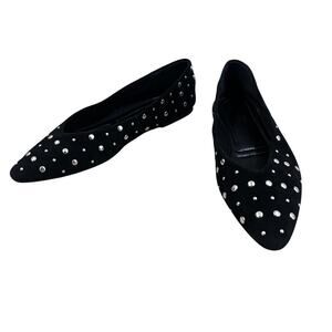 Splendid Latouche Studs Suede Flats Shoes Womens Size 9.5 Black Leather